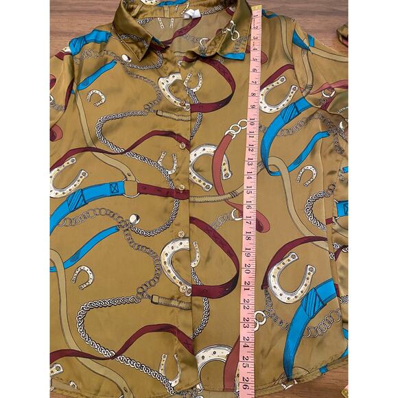 Cato Equestrian Western Silky Button-Down Long‎ Sleeve Collared Blouse XL - Picture 11 of 12